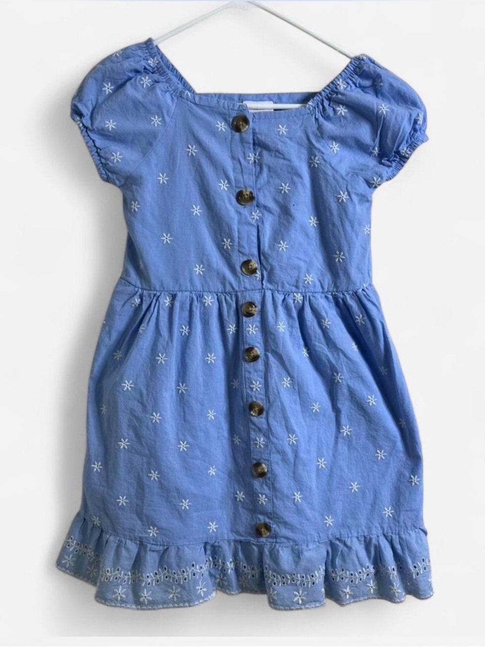 Little Lass Blue Eyelet Button-Front Girls Dress